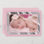 銀製のきらめくの写真のピンクの誕生の発表 案内状 (正面/裏面)