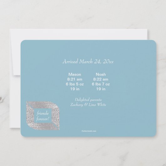 銀製のきらめくの写真の誕生の発表 案内状 (裏面)