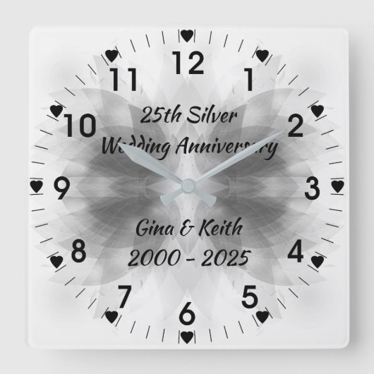 銀製のはす第25銀製の結婚記念日 スクエア壁時計 (正面)