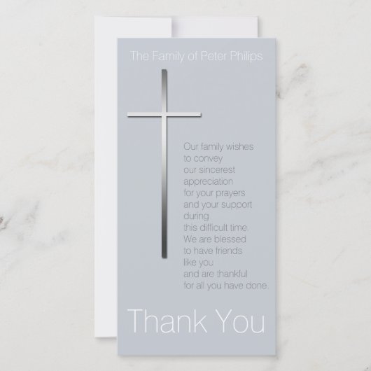 銀製のキリスト教の十字の悔やみや弔慰は選びますCを感謝していしています サンキューカード (正面)