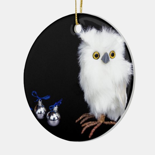 銀製のクリスマスの白く雪が多いフクロウの置物 セラミックオーナメント (左)