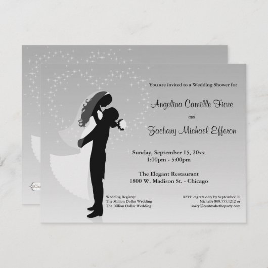 銀製のグラデーションなシルエットのフォーマルなシャワーの招待状 招待状 (正面/裏面)