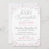 銀製のグリッターおよびピンクはベビーシャワーを振りかけます 招待状 (正面)