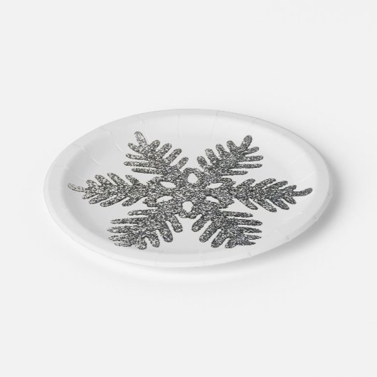 銀製のグリッターのクリスマスの星パターン ペーパープレート (アングル)