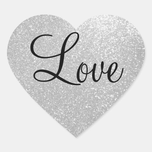 銀製のグリッターのハートの形のステッカー ハートシール (正面)
