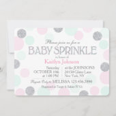 銀製のグリッターのピンクSeafoamはベビーに振りかけます点を打ちます 招待状 (正面)