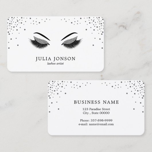 銀製のグリッターのメーキャップアーティストが付いている粋な鞭 名刺 (正面/裏面)