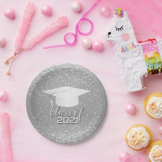 銀製のグリッターの卒業 ペーパープレート (パーティー)