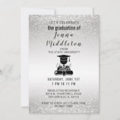 銀製のグリッターの卒業 招待状 (正面)