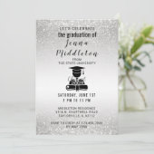 銀製のグリッターの卒業 招待状 (スタンド正面)