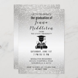 銀製のグリッターの卒業 招待状