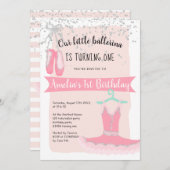 銀製のグリッターの紙吹雪のバレリーナchic1stの誕生日 招待状 (正面/裏面)