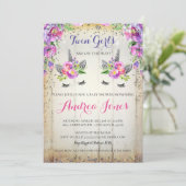 銀製のグリッターの花のユニコーンのベビーシャワーの招待 招待状 (スタンド正面)