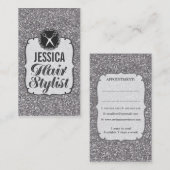 銀製のグリッターの輝きの美容師のアポイントメント 予約カード (正面/裏面)
