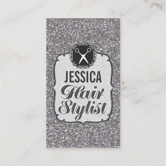 銀製のグリッターの輝きの美容師のアポイントメント 予約カード (正面)