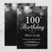 銀製のグリッターの100th誕生日の招待状カード 招待状 (正面/裏面)