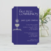 銀製のグリッターのChalisの最初聖餐の招待状 招待状 (スタンド正面)