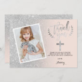 銀製のグリッターは最初聖餐の写真感謝していしています サンキューカード (正面/裏面)