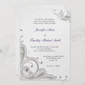 銀製のグリッターは紫色の宝石招待を結婚する渦巻きます 招待状 (正面/裏面)