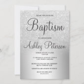 銀製のグリッターグラデーションな金属ホイルの洗礼 招待状 (正面)