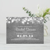 銀製のグリッター及びひもライトブライダルシャワー 招待状 (スタンド正面)