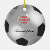 銀製のサッカーボールのカスタマイズ可能な写真フレーム セラミックオーナメント (裏面)