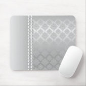銀製のサテンのダマスク織の白は生地のpadfolioを真珠で飾ります マウスパッド (マウス)