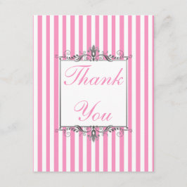 銀製のサンキューカードのピンクおよび白のストライプ サンキューカード