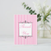 銀製のサンキューカードのピンクおよび白のストライプ サンキューカード (スタンド正面)