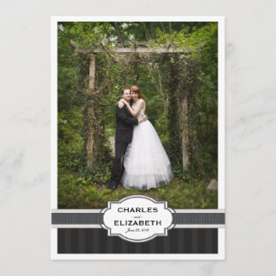 銀製のシックな結婚式は写真カード感謝していしています サンキューカード