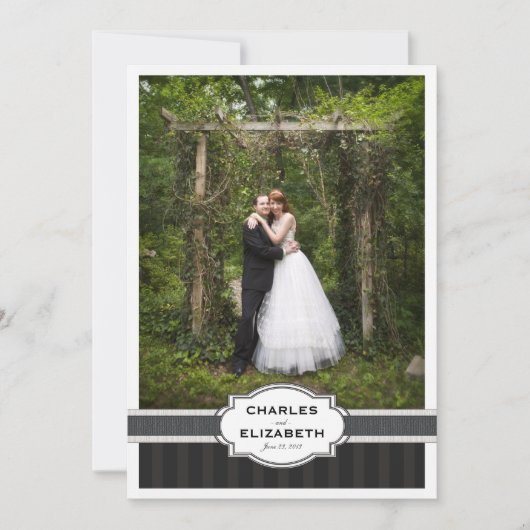銀製のシックな結婚式は写真カード感謝していしています サンキューカード (正面)