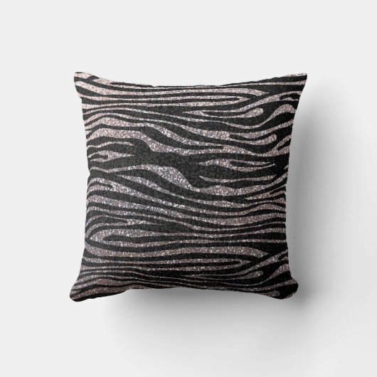銀製のシマウマのストライブ柄パターン(きらきら光るなフェイクなグリッター) クッション (裏面)