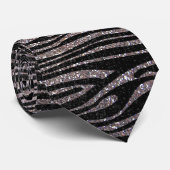 銀製のシマウマのストライブ柄パターン(きらきら光るなフェイクなグリッター) ネクタイ (ロール)