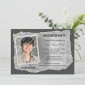 銀製のスクラップブックの写真の卒業パーティーの招待 招待状 (スタンド正面)