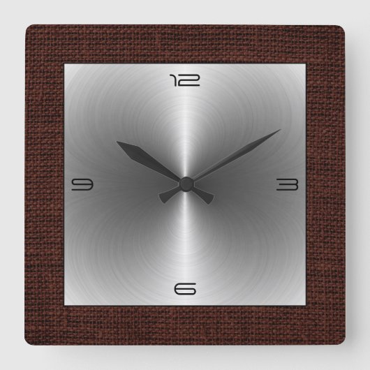銀製のステンレス鋼のモダンなバーラップのボーダー スクエア壁時計 (正面)
