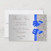 銀製のスパンコールのダイヤモンドの青い弓結婚式は感謝していしています サンキューカード (裏面)