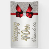 銀製のスパンコールの赤くフェイクな弓第40誕生日 横断幕 (縦)