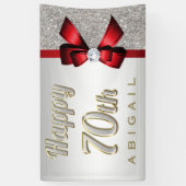 銀製のスパンコールの赤くフェイクな弓第70誕生日 横断幕 (縦)