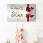 銀製のスパンコールの赤くフェイクな弓第80誕生日 横断幕 (インサイチュ)