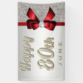 銀製のスパンコールの赤くフェイクな弓第80誕生日 横断幕 (縦)