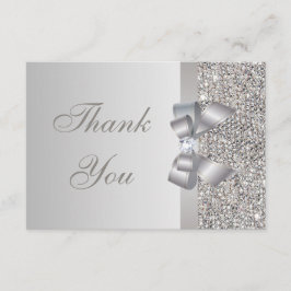 銀製のスパンコール、弓及びダイヤモンド結婚式は感謝していしています サンキューカード