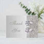 銀製のスパンコール、弓及びダイヤモンド結婚式は感謝していしています サンキューカード (スタンド正面)