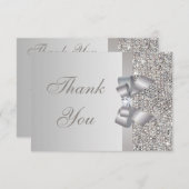 銀製のスパンコール、弓及びダイヤモンド結婚式は感謝していしています サンキューカード (正面/裏面)
