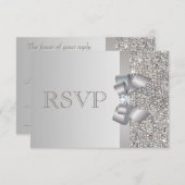 銀製のスパンコール、弓及びダイヤモンドRSVPの結婚式 出欠カード (正面/裏面)