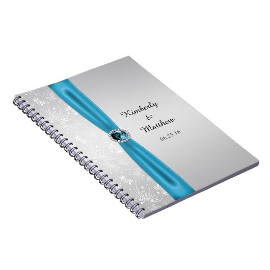 銀製のティール(緑がかった色)の日が差すことの宝石用原石の来客名簿 ノートブック (右側)