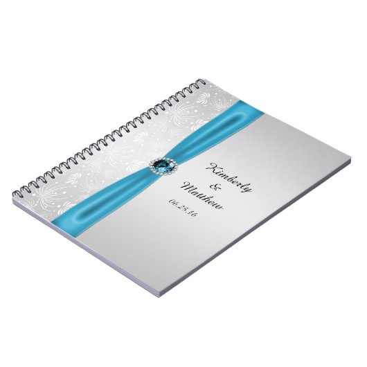 銀製のティール(緑がかった色)の日が差すことの宝石用原石の来客名簿 ノートブック (左側)