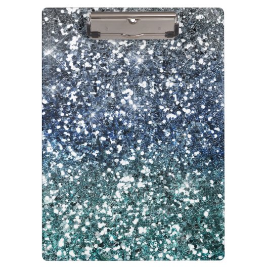 銀製のティール(緑がかった色)の青いグリッターの一見 クリップボード (正面)