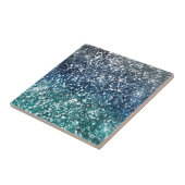 銀製のティール(緑がかった色)の青いグリッターの一見 タイル (側面)