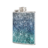 銀製のティール(緑がかった色)の青いグリッターの一見 フラスク (左)