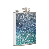 銀製のティール(緑がかった色)の青いグリッターの一見 フラスク (右)